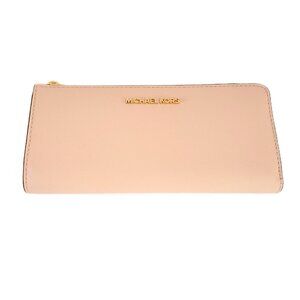 Michael Kors Jet Set Travel Large Three Quarter Zip Wallet Powder Blush Leather